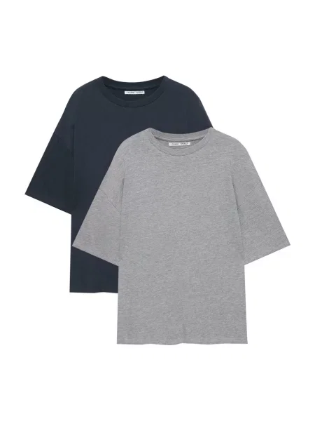 Pull&Bear Tricou supradimensional bleumarin / amestecat gri