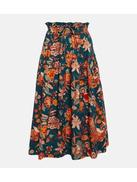 Fustă midi Ulla Johnson cu talie înaltă cu model floral până la genunchi