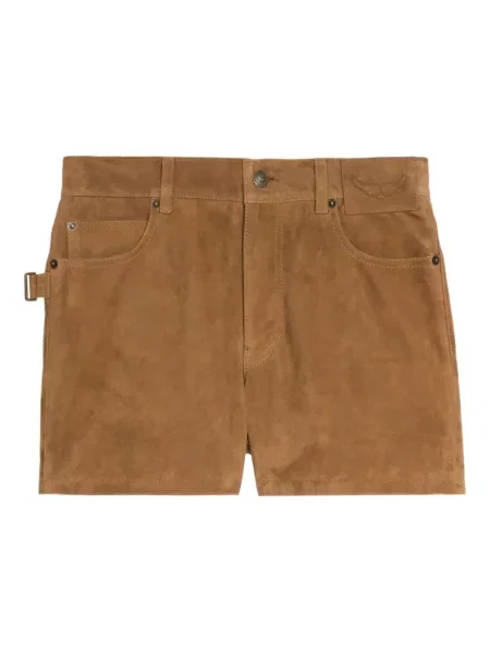 Pantaloni scurți Zadig&voltaire din piele de căprioară cu cataramă maro
