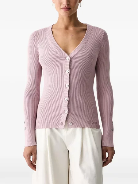 Cardigan Guess tricotate cu decolteu în V roz