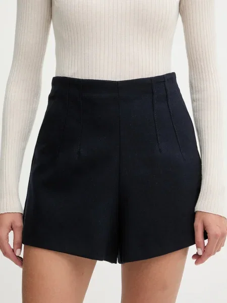 MAX&Co. pantaloni scurți din amestec de lână bleumarin uni high waist