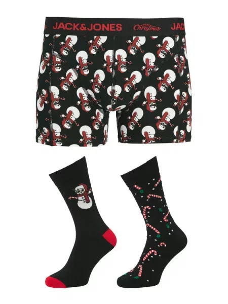 Jack & Jones Набір боксерські шорти та шкарпетки Snow Skulls Giftbox чорний