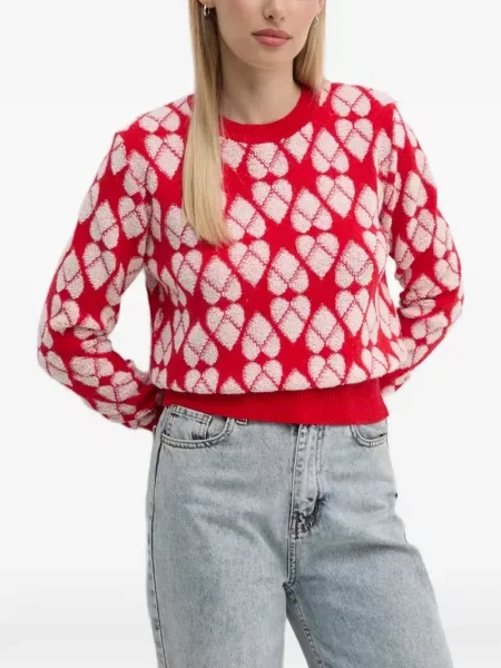 Pulover Benetton cu motiv cu inimi roșu