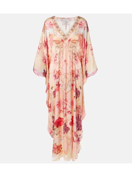 Svilen cvetlična obleka Camilla s cvetličnim vzorcem roza