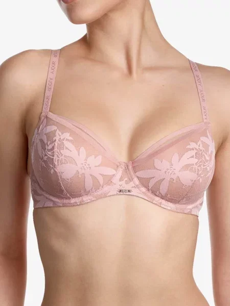 Кружевной бюстгальтер на широких бретелях рожевий