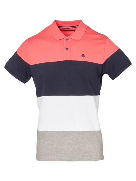 KOROSHI Tricou bleumarin / gri amestecat / corai / alb