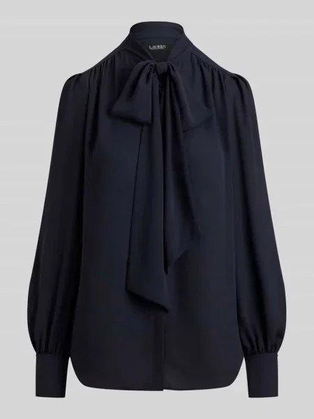 Bluzka z długim rękawem o kroju regular fit z szyfonu model KLARYCE' Lauren Ralph Lauren granatowa
