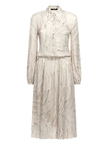 Sukienka koszulowa Roberto Cavalli w piórka do kolan garniturowa biała