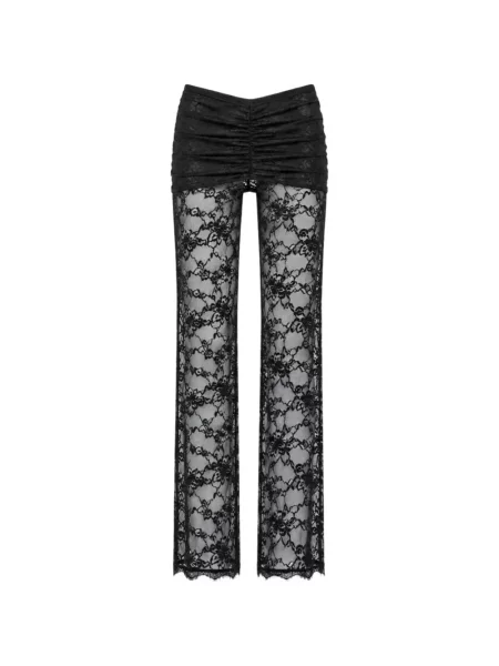 Pantaloni Ow Collection cu model floral din dantelă negru