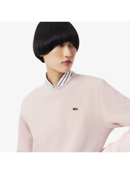 Lacoste Bluza Z Okrągłym Dekoltem Relaxed Fit Piqué różowa