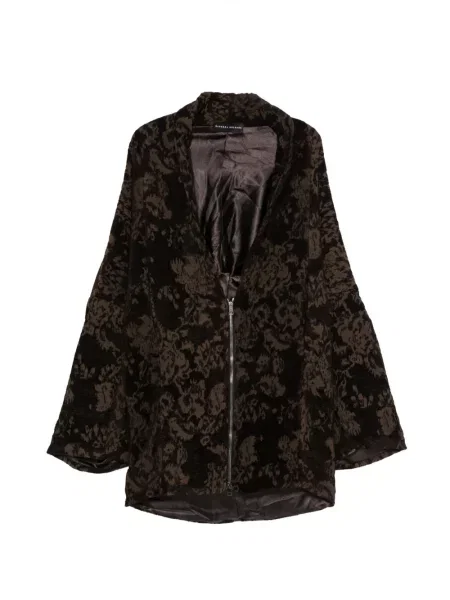 Palton Barbara Bologna cu model floral din jacard maro