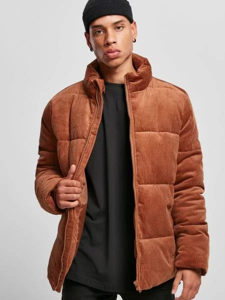 Geacă cu puf Urban Classics de catifea cord maro