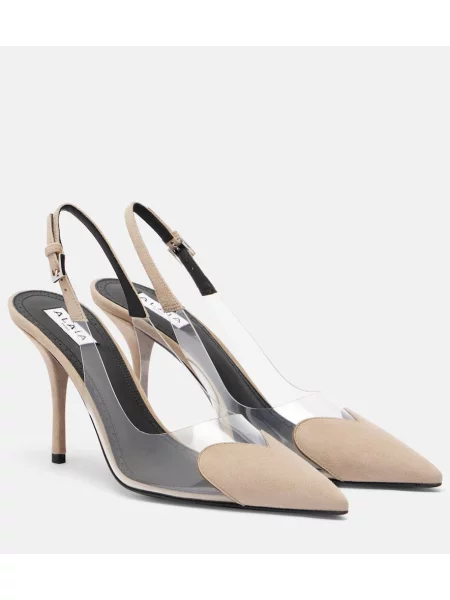 Pantofi cu toc Alaïa din piele de căprioară slingback bej