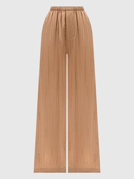 Штани в смужку з принтом логотипа Balenciaga бежеві