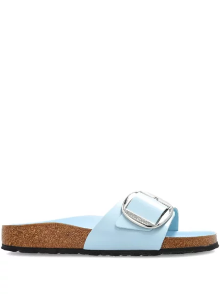Sandale Birkenstock din piele fără toc de lac albastru