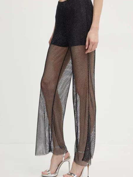 Custommade pantaloni Petra femei drept high waist negru