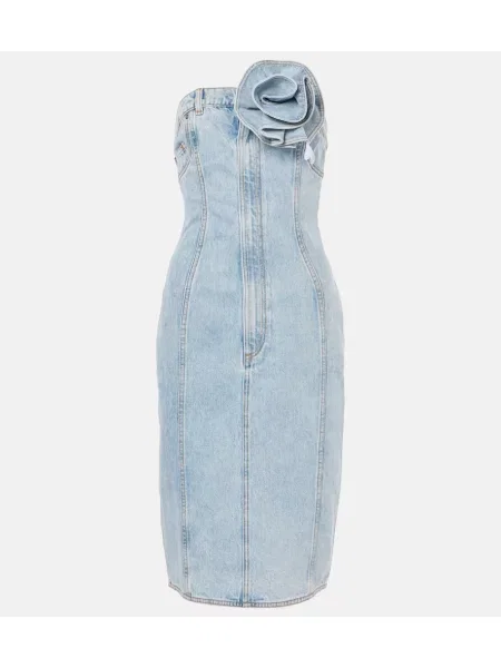 Rochie din denim Area cu model floral până la genunchi de costum albastru