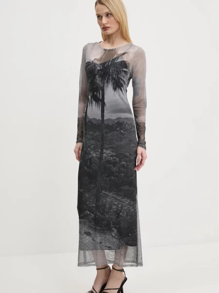 Never Fully Dressed sukienka Mallorca Scene Mesh midi prosta szary