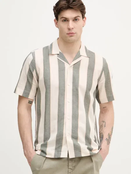 Lindbergh koszula z dodatkiem lnu beżowa