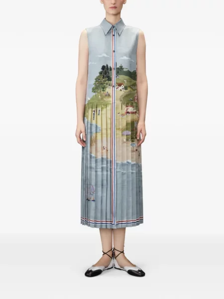 Rochie tip cămașă Thom Browne cu imagine albastru