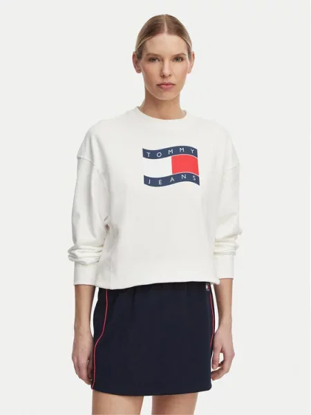 Tommy Jeans Hanorac Wavy Flag Boxy Fit alb