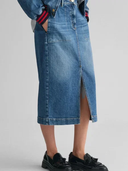 Джинсова спідниця Gant з розрізом синя