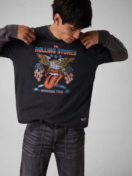 Guess Jeans Tricou Eagle | Guess Jeans x The Rolling Stones | Oversize fit gri