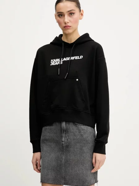 Karl Lagerfeld Jeans bluza z kapturem z nadrukiem czarny