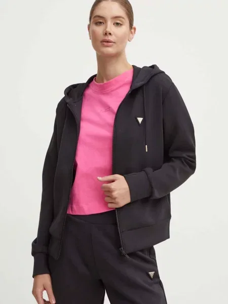 Guess bluza OLYMPE z kapturem gładka czarny