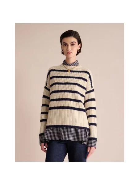 Sweter Ines De La Fressange Paris wełniany w paski z paskiem beżowy