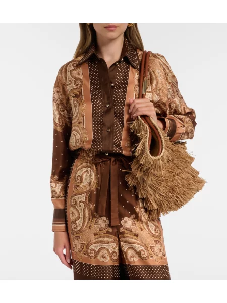 Cămașă Zimmermann de mătase cu model paisley maro