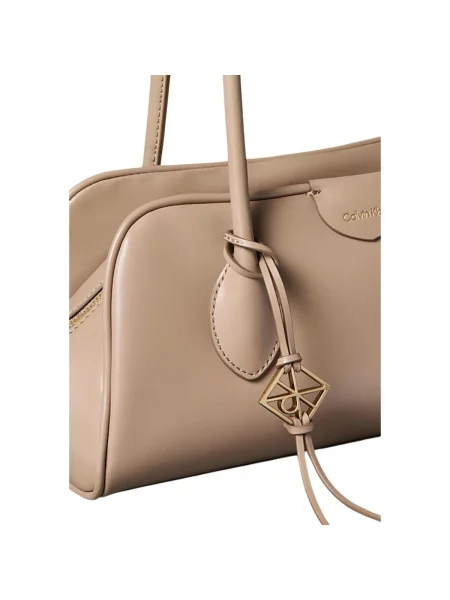 Calvin Klein Kabelka Emblem Trio Shoulder Bag Béžová hnedá