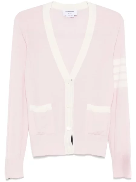 Cardigan Thom Browne cu dungi tricotate roz
