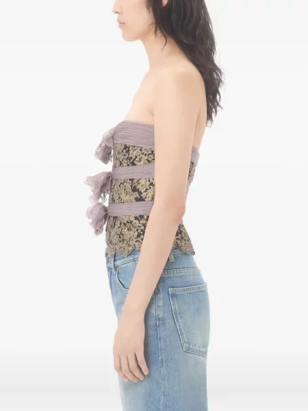 Top Valentino Garavani cu model floral din dantelă gri