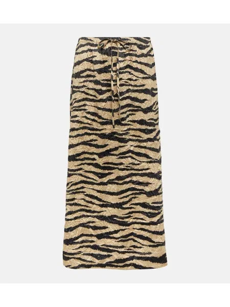 Fustă midi Ganni din satin cu imagine până la genunchi