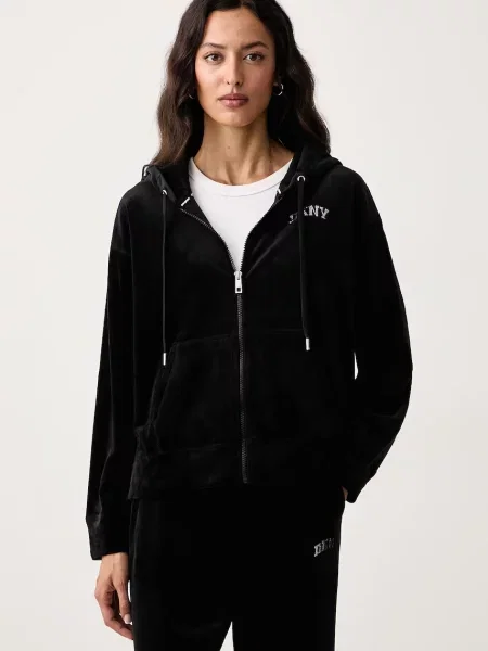 DKNY hanorac cu și glugă pentru femei din velur negru