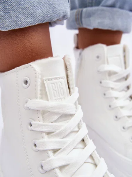 Usnjene prešito superge Big Star Shoes z vezalkami bela