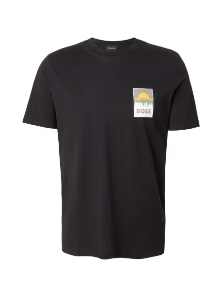 BOSS Tricou Te_Plain galben deschis / gri deschis negru