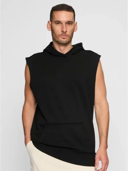 Суичър с качулка Urban Classics без ръкави черно