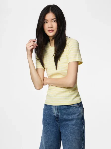 PIECES Tricou PCRuka galben deschis alb
