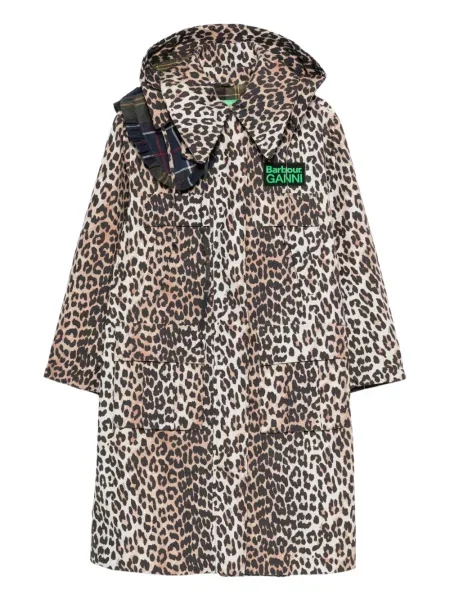 Palton Barbour cu glugă cu imagine cu model leopard