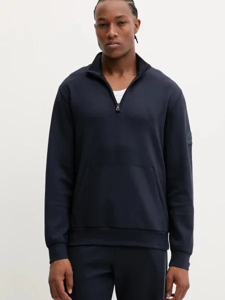 Dukserica Emporio Armani tamno bez uzorka plava