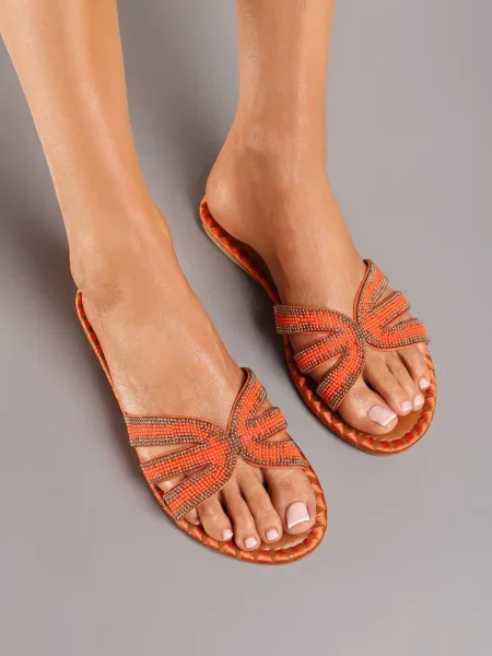 Papuci cu talpă joasă și decorațiuni Vornia portocalii