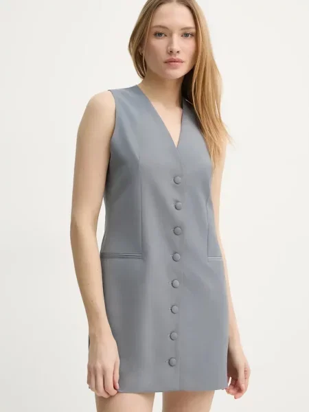 Remain rochie din amestec de lana mini mulata gri