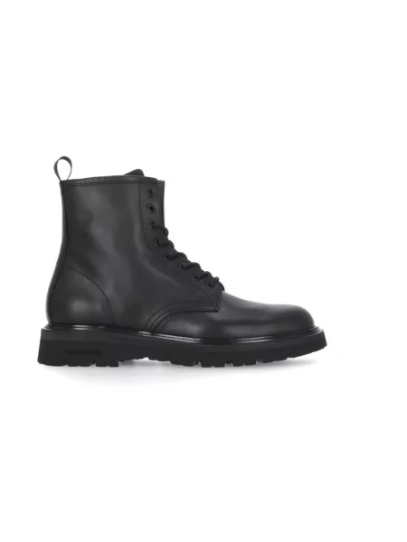 Botki Woolrich skórzane z logo czarne