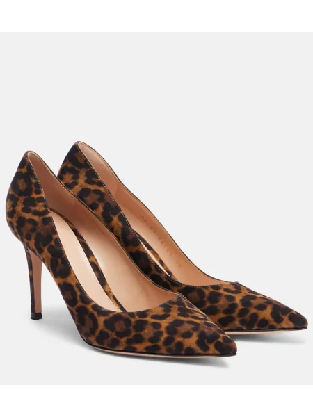 Pantofi cu toc Gianvito Rossi din piele de căprioară cu imagine cu model leopard maro