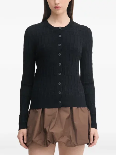 Cardigan Sisley în carouri tricotate negru