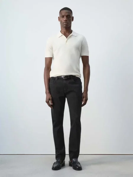 Dżinsy Jan slim fit black denim Mężczyzna 44 MANGO MAN czarne