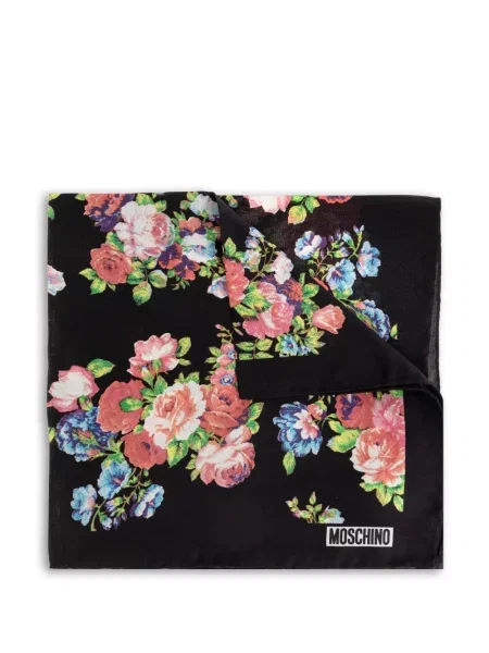 Fular Moschino de mătase cu model floral negru
