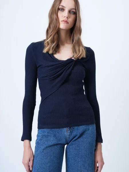 Trend Alaçatı Stili Tricou bleumarin